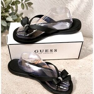 Guess Tutu Flip Flop Rhinestone Bow Bling Sandals 11 Black NEW Euro Summer Chic
